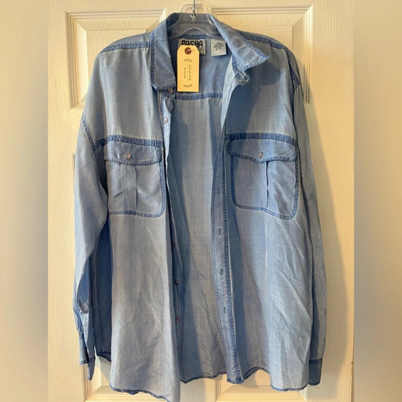 Vintage PASHA 100% Silk Button Down - Picture 3 of 7